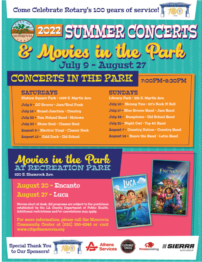2022 Summer Concerts & Movies in the Park Shop SGV Powered by